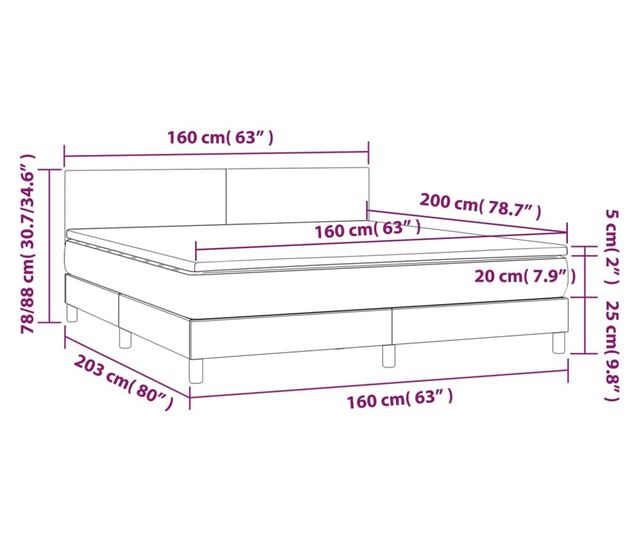 Боксспринг легло с матрак, таупе сиво, 160x200 см текстил