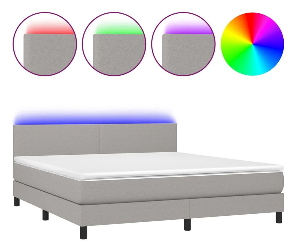 Okvir za krevet s madracem i LED rasvjetom, svijetlosiva, 180x200 cm, tekstil - 2