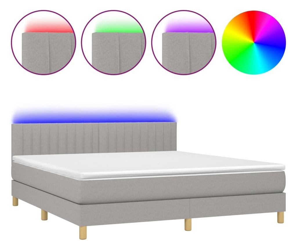 Okvir za krevet s madracem i LED rasvjetom, svijetlosiva, 180x200 cm, tekstil - 2
