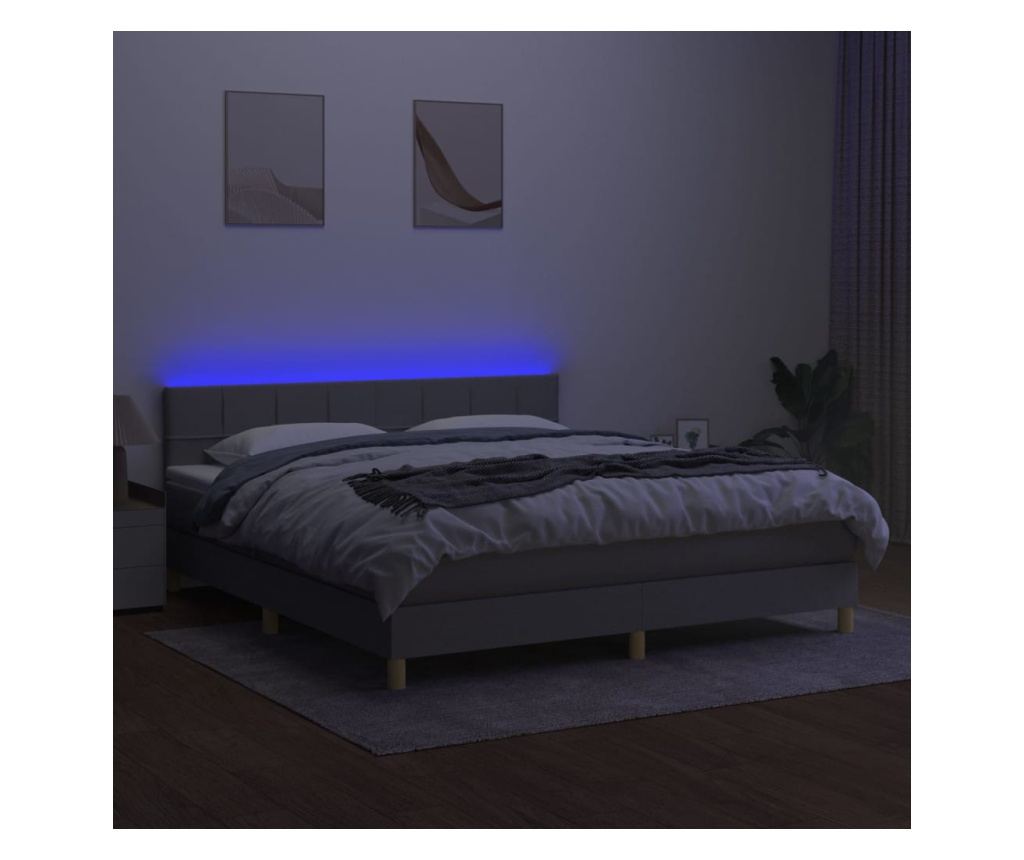 Okvir za krevet s madracem i LED rasvjetom, Svjetlosiva, 160x200 cm, Tkanina - 4