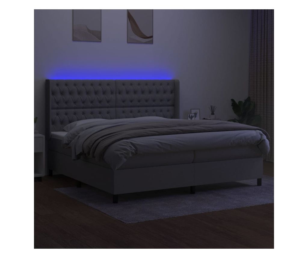 Легло с пружини, матрак и LED осветление, светло сиво, 200x200 см, текстил - 3