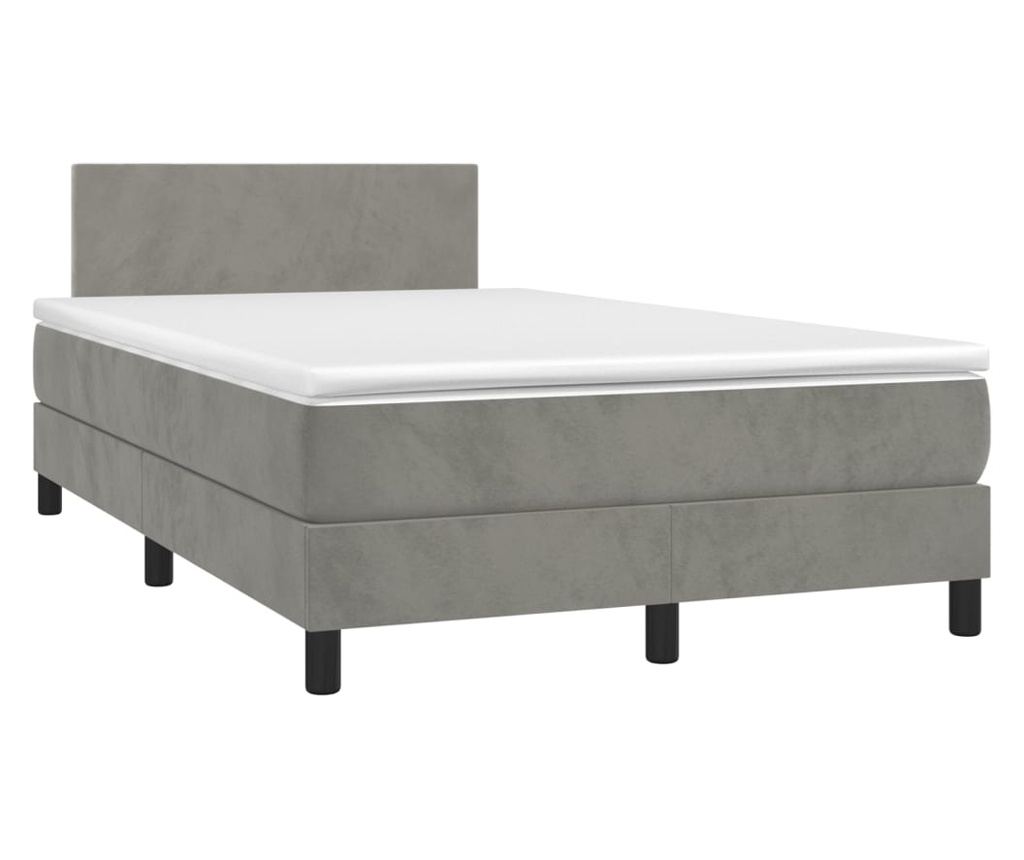 Континентално легло с матрак, светло сиво, 120x200 см, кадифе - 3