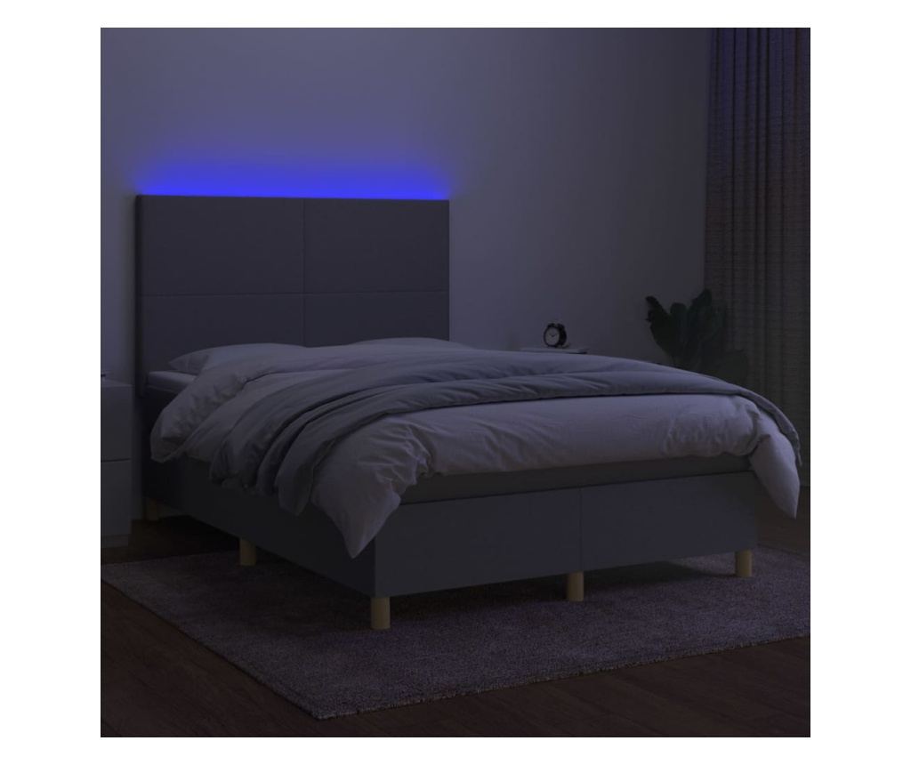 Okvir za krevet s madracem i LED rasvjetom, Svjetlosiva, 140x200 cm, Tkanina - 4