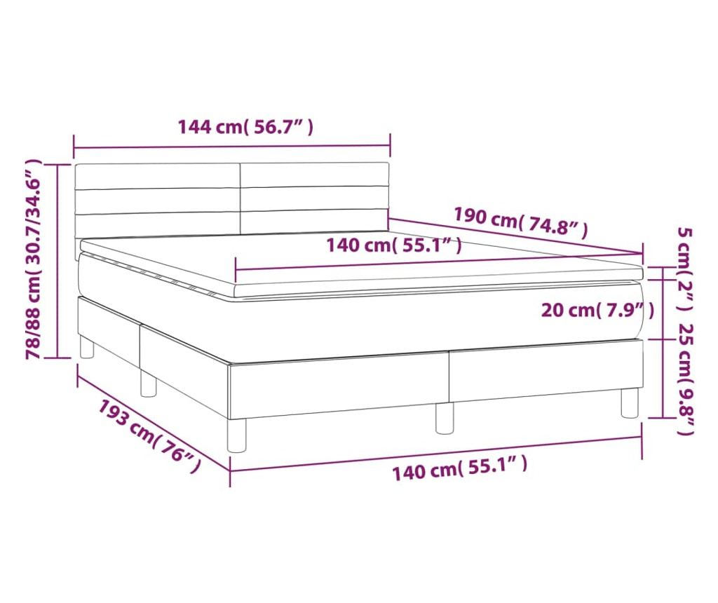 Пружинно легло с матрак и LED, тъмнокафяво, 140x190 см, текстил - 8