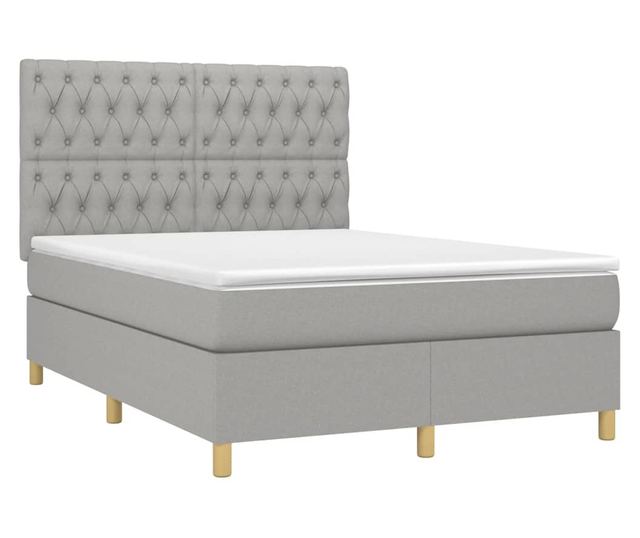 Легло с пружини, матрак и LED, светло сиво, 140x190 см, текстил