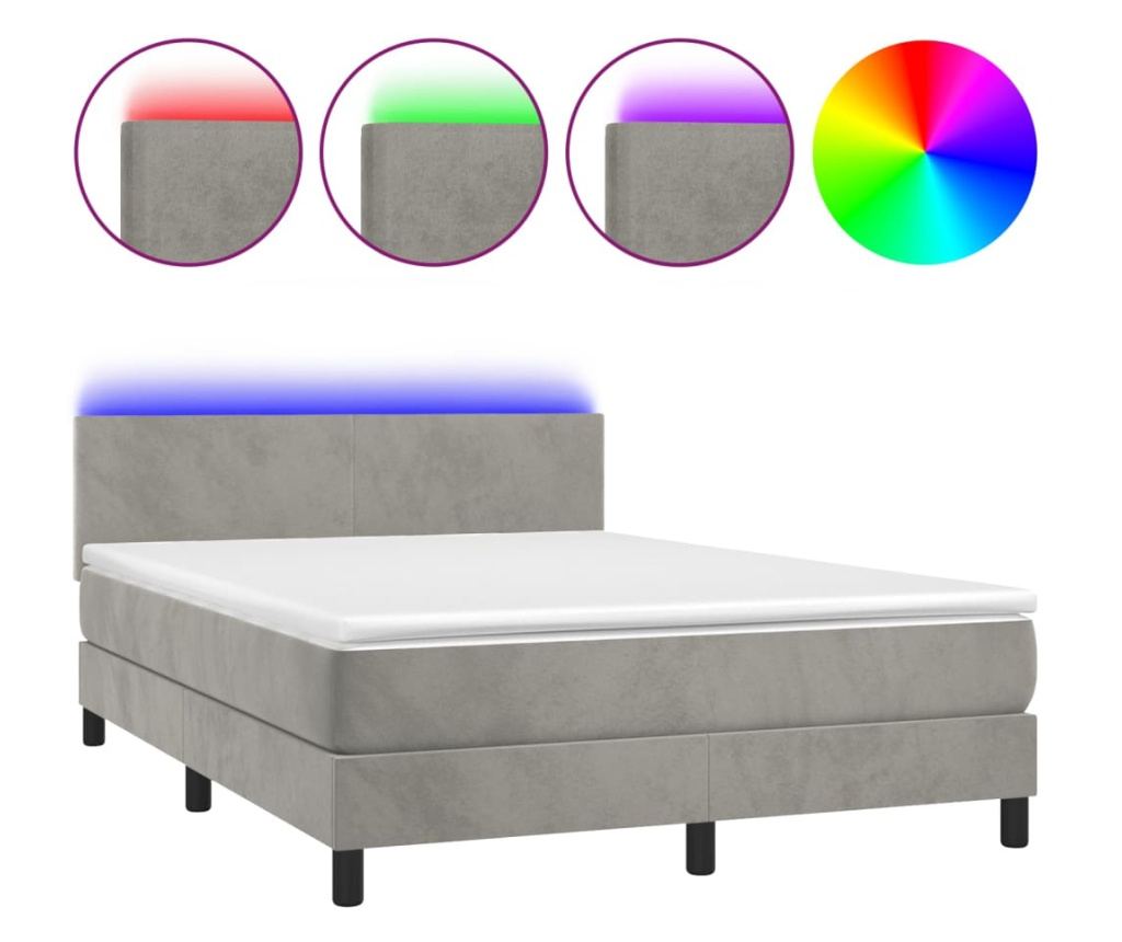 Boxspring krevet s madracem i LED rasvjetom Svjetlosiva 140x190 cm Baršun - 2