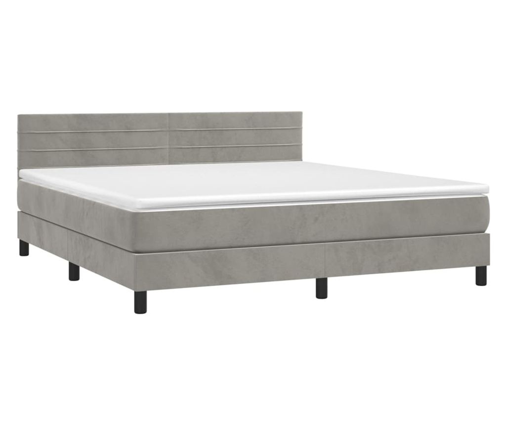 Легло с пружинен матрак и LED, светло сиво, 160x200 см, кадифе - 3