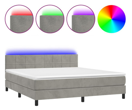Box spring postelja z vzmetnico LED svetlo siva 160x200cm žamet
