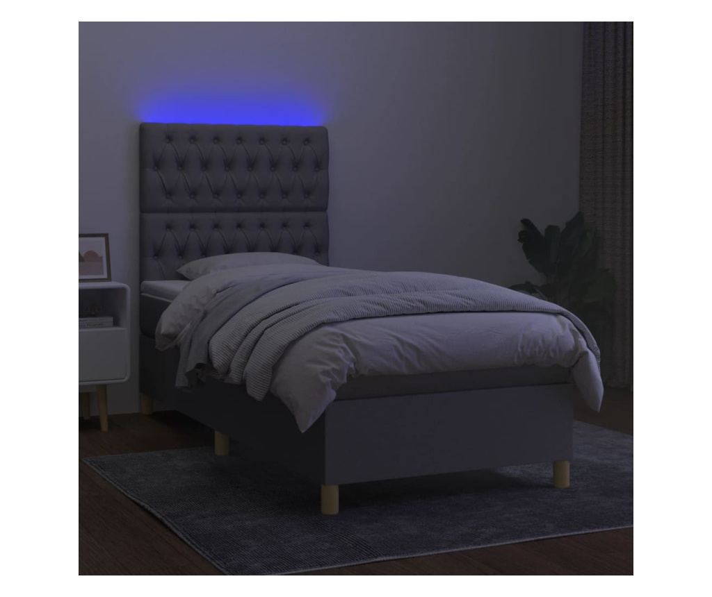 Легло с пружини, матрак и LED осветление, светло сиво, 90x200 см, текстил - 4