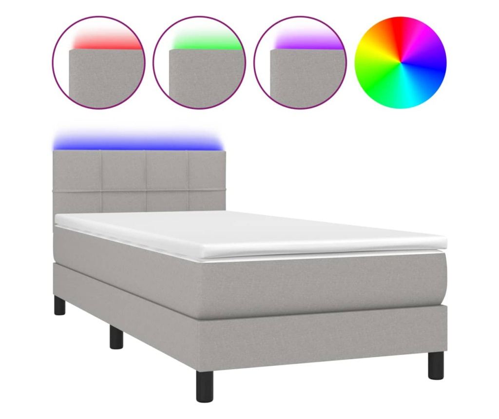 Okvir za krevet s madracem i LED rasvjetom, Svijetlo siva, 100x200 cm, Tekstil - 2