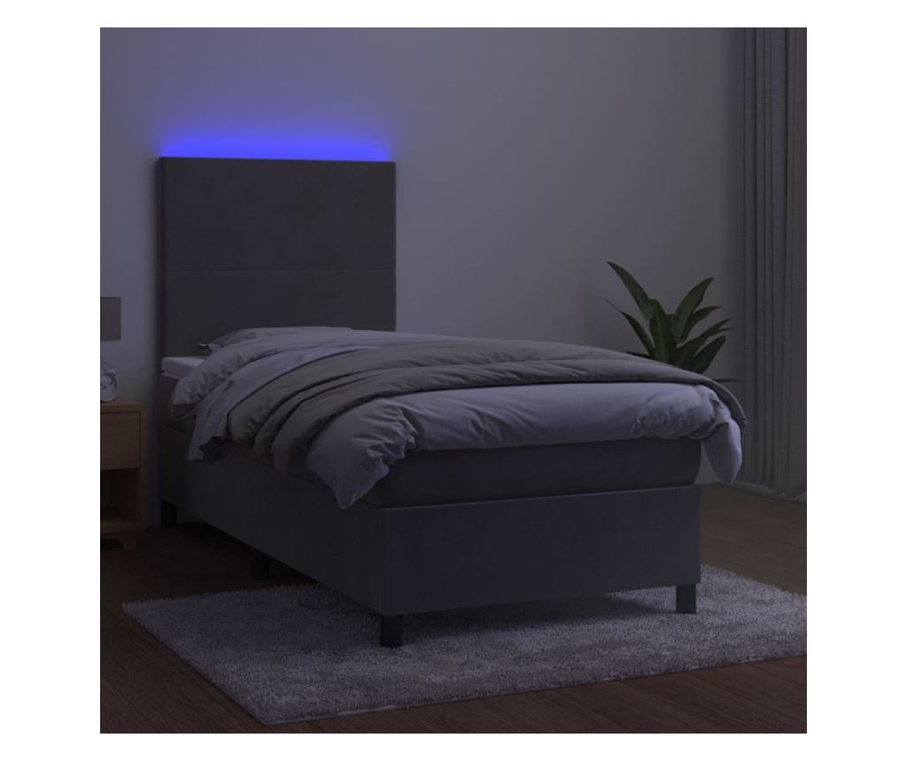 Легло с пружини, матрак и LED, светло сиво, 100x200 см, кадифе - 4