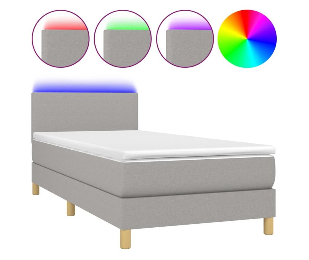 Okvir za krevet s madracem i LED rasvjetom, svijetlosiva, 80x200 cm, tekstil - 2