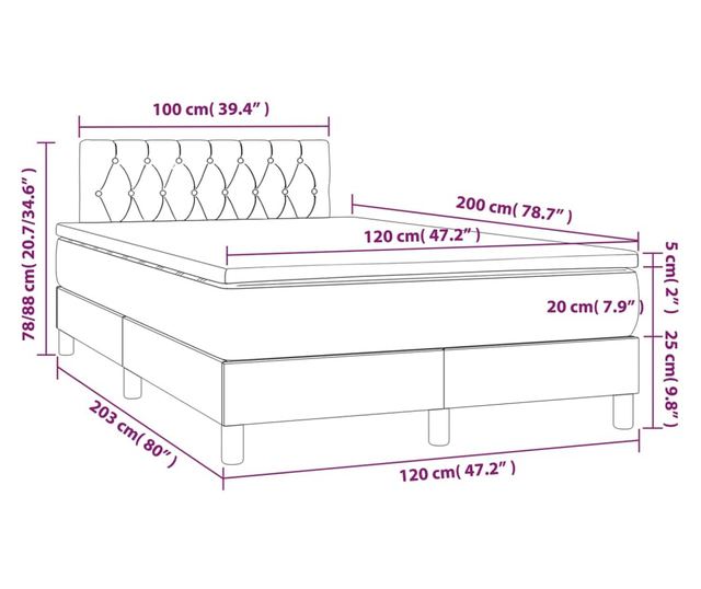 Легло с пружини, матрак и LED, таупе сиво, 120x200 см, текстил
