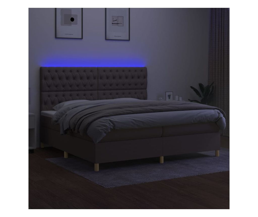 Легло с пружини, матрак и LED, тъмносиво, 200x200 см, текстил - 4