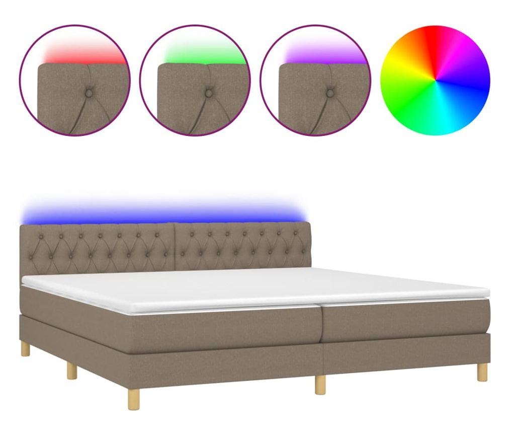 Легло с пружини, матрак и LED, тъмносиво, 200x200 см, текстил - 2