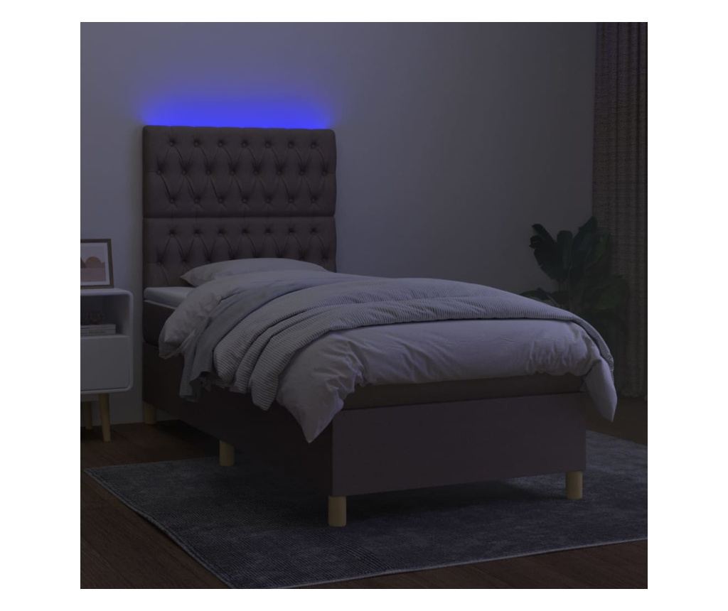 Okvir za krevet s madracem i LED rasvjetom, sivo-smeđi, 90x200 cm, tekstil - 4