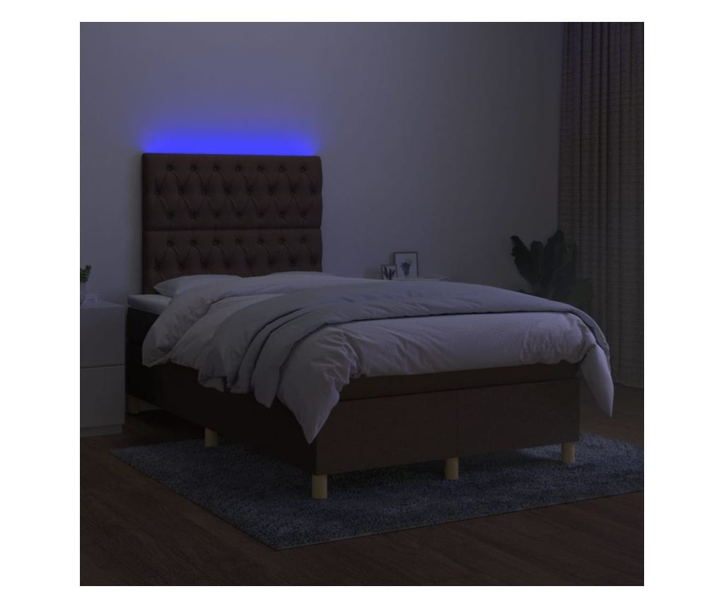 Легло с пружини, матрак и LED, тъмнокафяво, 120x200 см, текстил - 4