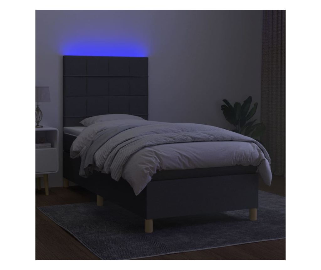 Okvir za krevet s madracem i LED rasvjetom, tamnosivi, 90x190 cm, tekstil - 4