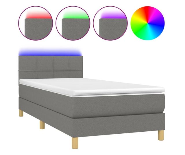 Пружинно легло с матрак и LED, тъмносиво, 100x200 см, текстил