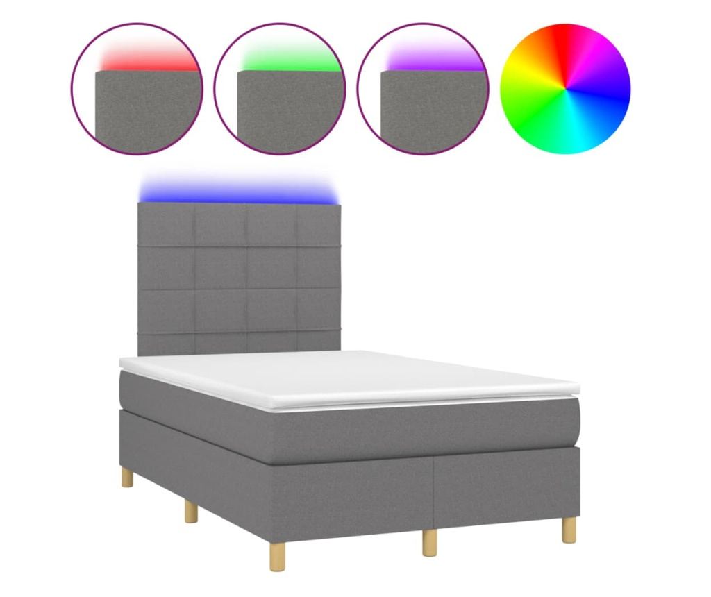 Boxspring krevet, madrac i LED rasvjeta, tamnosiva, 120x200 cm, tkanina - 2