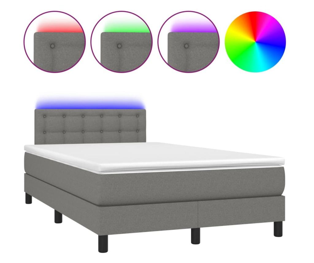 Okvir za krevet, madrac i LED rasvjeta, tamnosiva, 120x200 cm, tekstil - 2