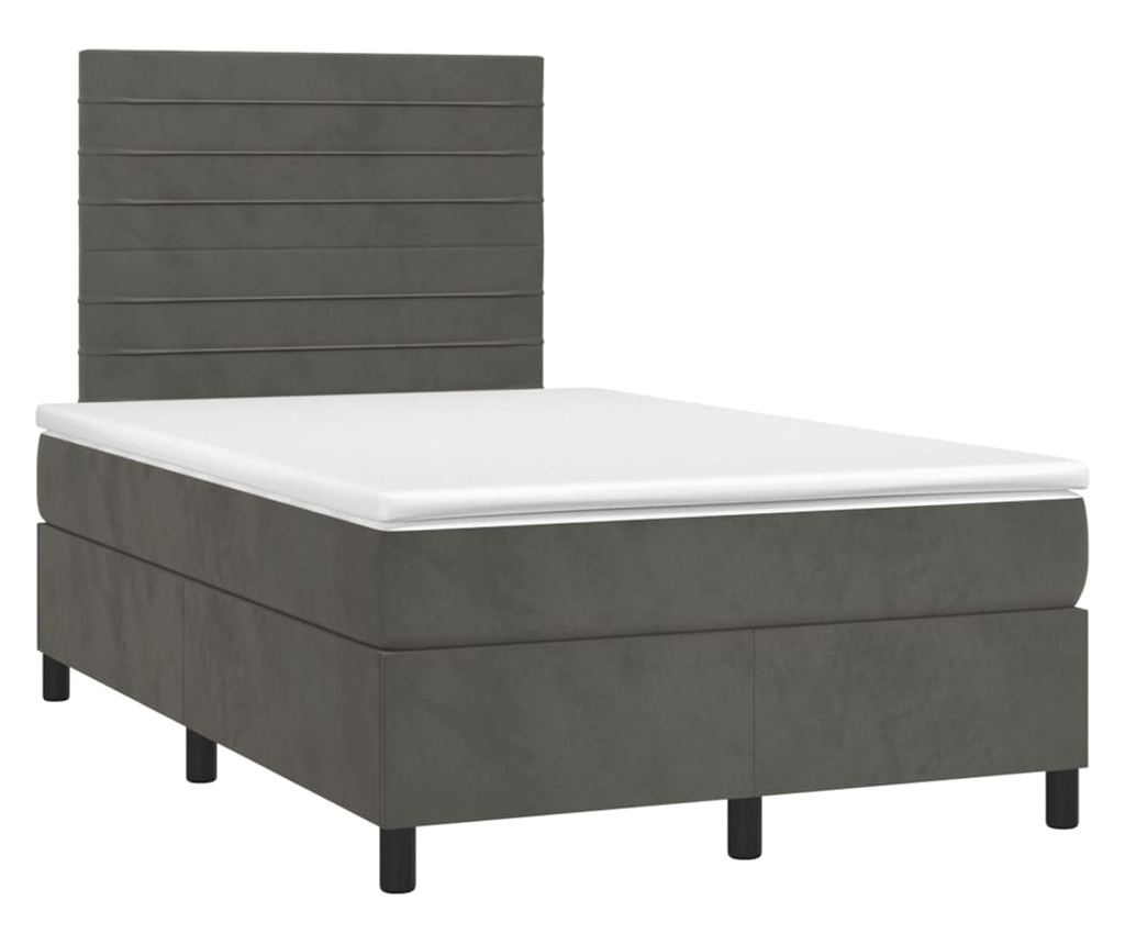 Легло с матрак и LED осветление, тъмносиво, 120x200 см, кадифе - 3
