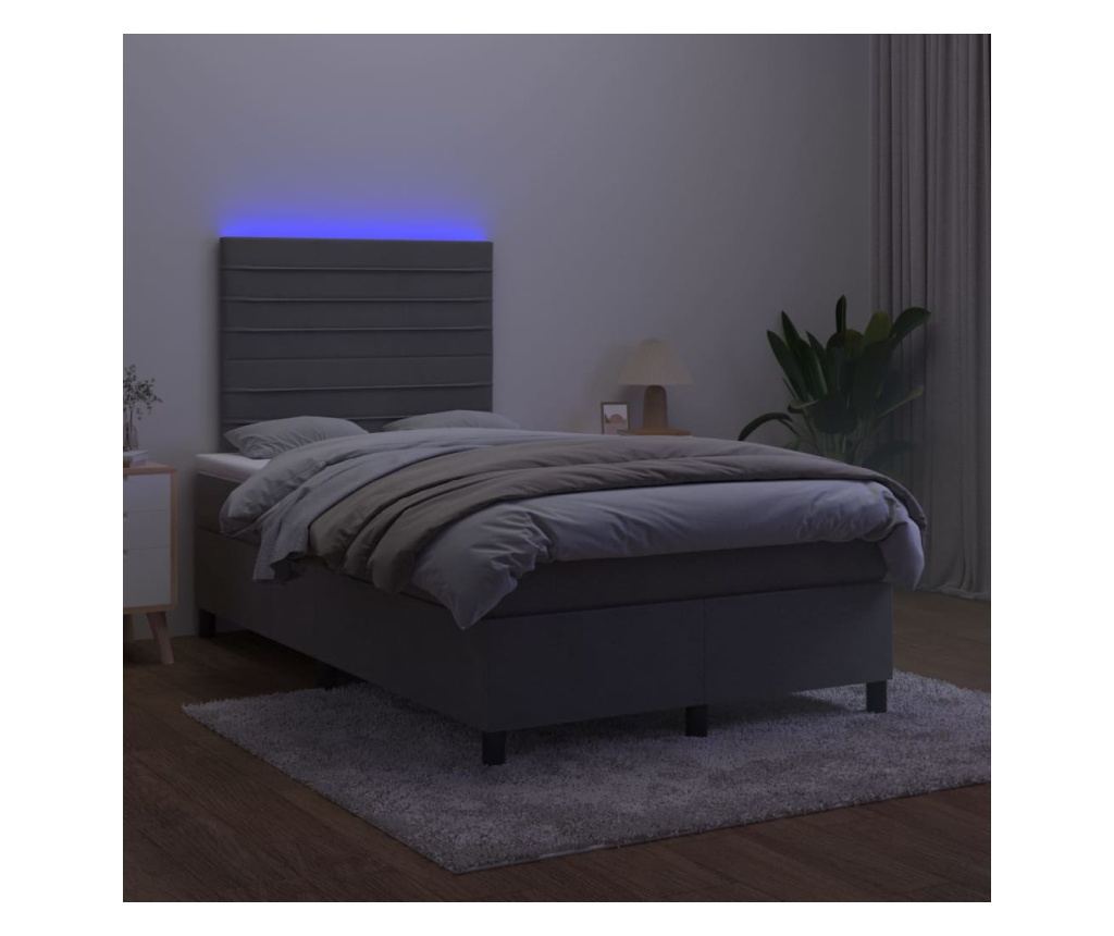 Легло с матрак и LED осветление, тъмносиво, 120x200 см, кадифе - 4