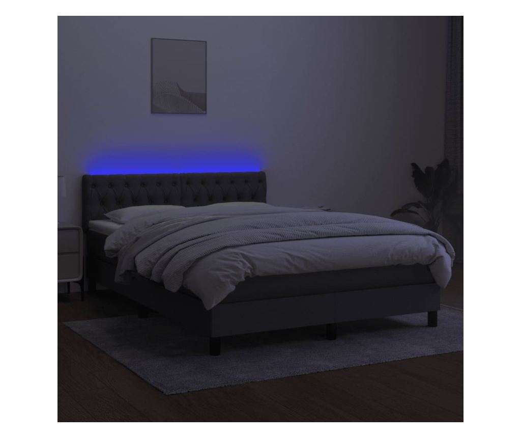 Opružni krevet s madracom i LED rasvjetom, tamnosiva, 140x200 cm, tkanina - 4