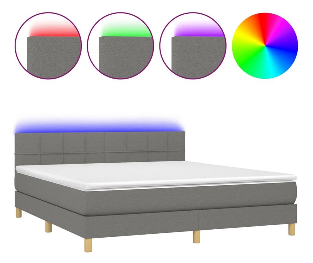 Легло с пружини, матрак и LED осветление, тъмно сиво, 160x200 см, текстил - 2