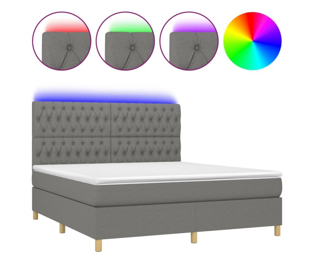 Легло с пружини, матрак и LED осветление, тъмно сиво, 160x200 см, текстил - 2