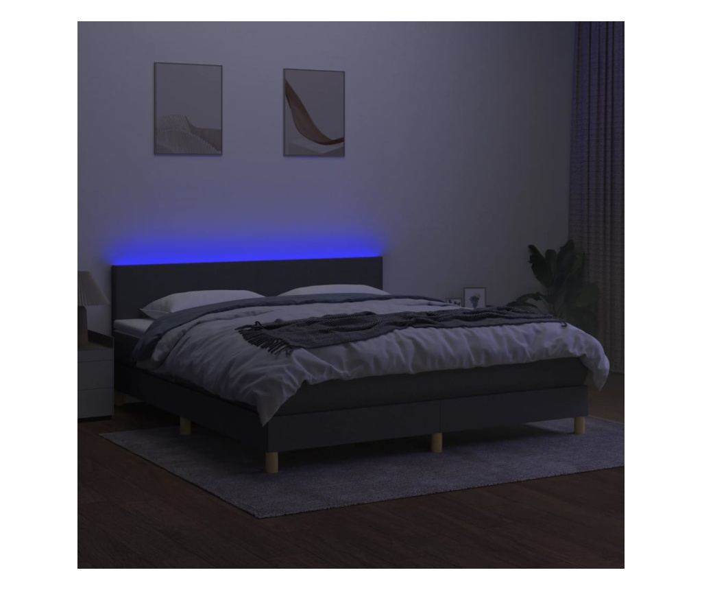 Okvir za krevet s madracem i LED rasvjetom, tamnosivi, 180x200 cm, tekstil - 4