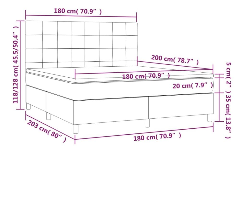 Upholstered bed with mattress and LED, dark brown, 180x200 cm, textile - 8