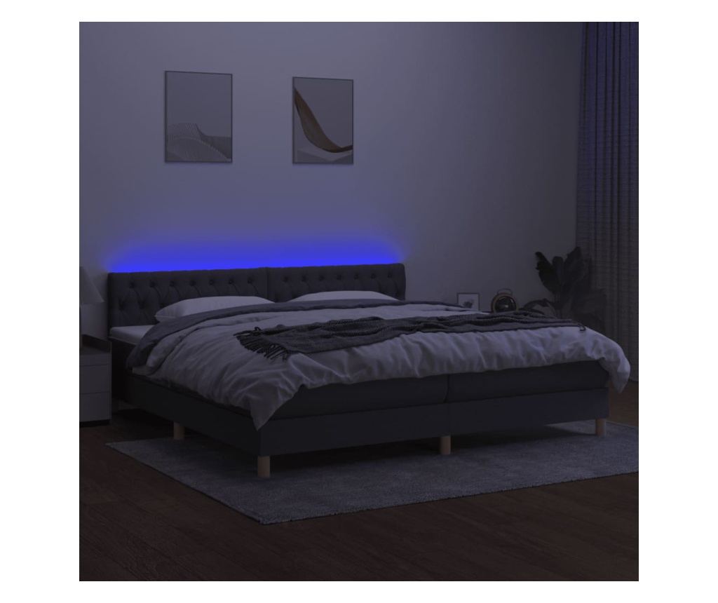 Легло с пружини, матрак и LED осветление, тъмно сиво, 200x200 см, текстил - 4