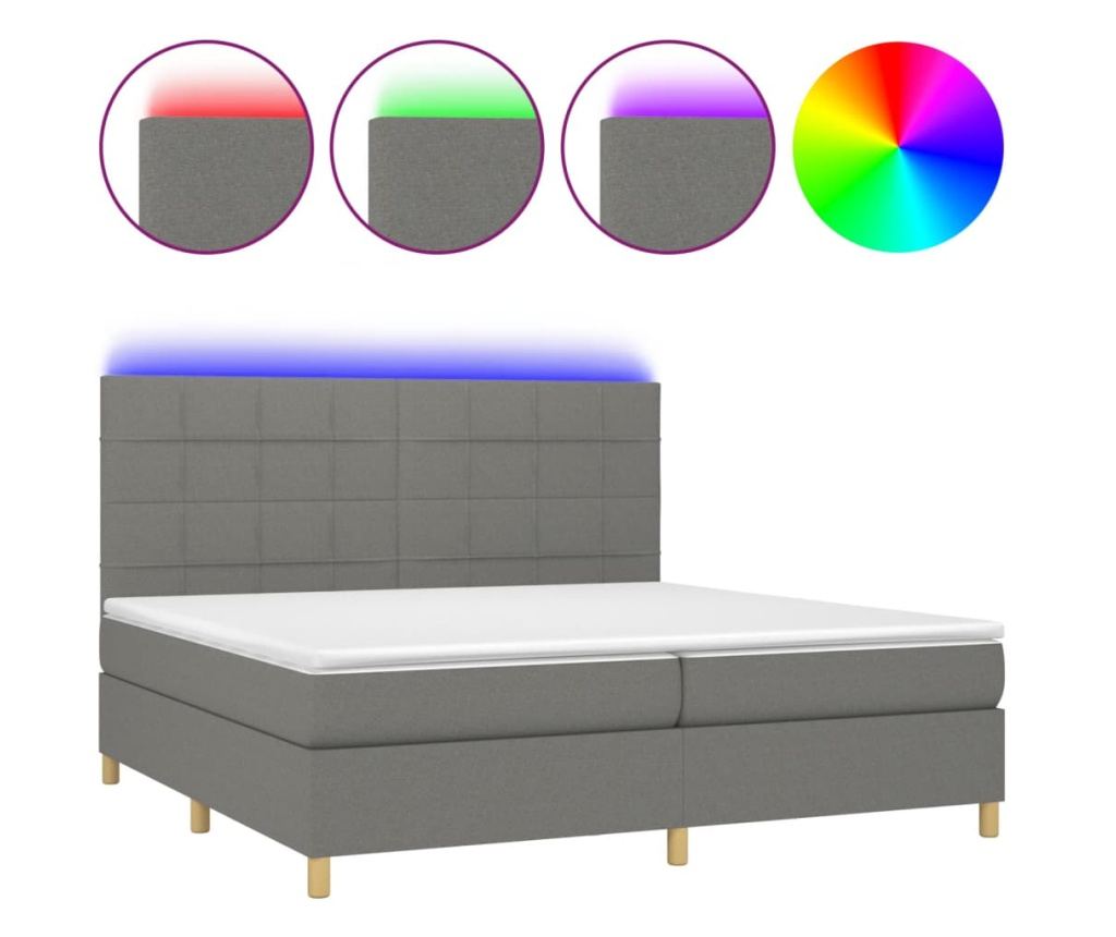 Okvir za krevet s madracem i LED rasvjetom, tamnosivi, 200x200 cm, tekstil - 2