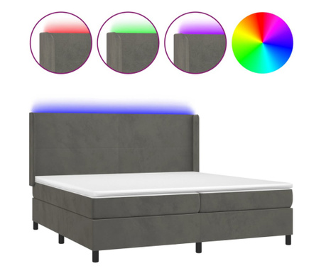 Box spring postelja z vzmetnico LED temno siva 200x200 cm žamet