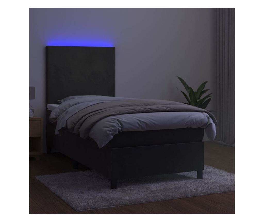 Континентално легло със спалня и LED, тъмно сиво, 80x200 см кадифе - 4