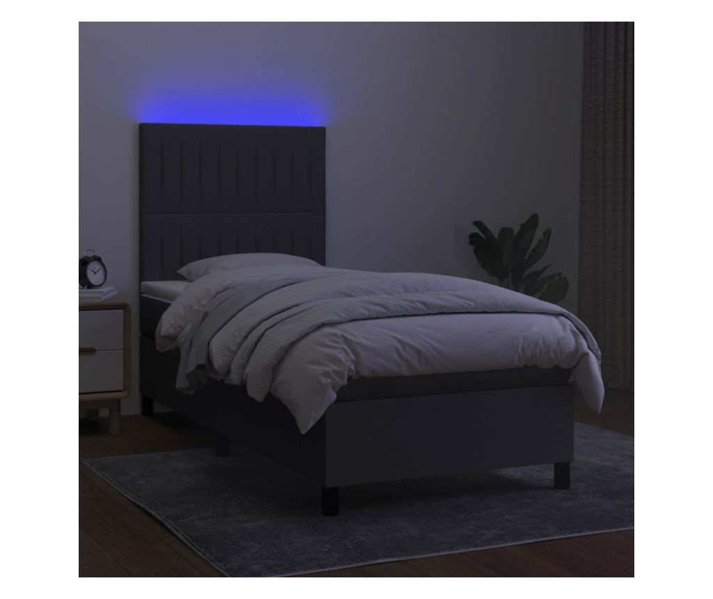 Боксспринг легло с матрак и LED, тъмносива, 90x200 см, плат - 4