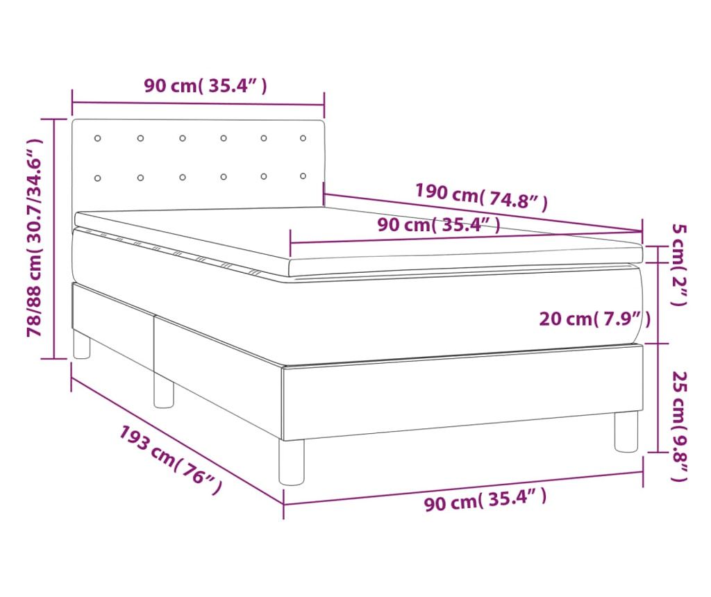 Okvir za krevet s madracem i LED rasvjetom, svijetlosiva, 90x190 cm, tekstil - 8