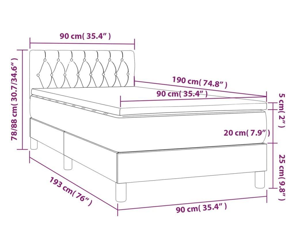 Krevet s oprugama, madracem i LED rasvjetom, crni, 90x190 cm, tekstil - 8