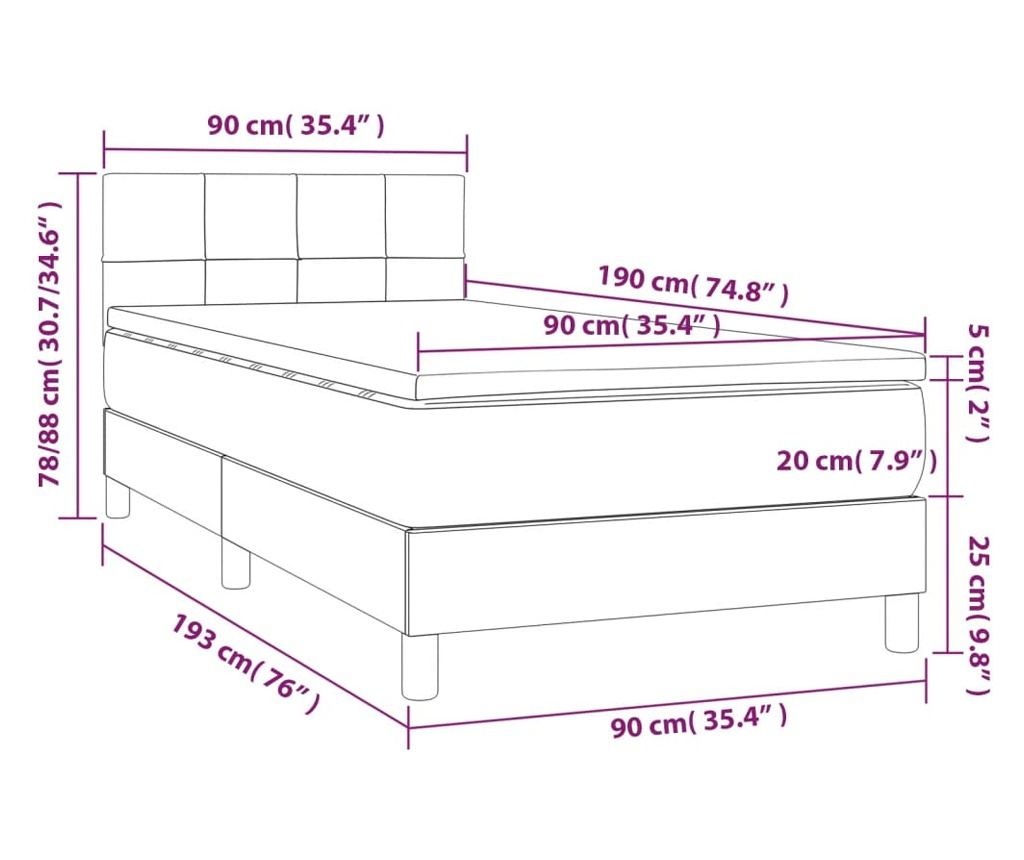 Легло с пружини, матрак и LED, черно, 90x190 см, текстил - 8