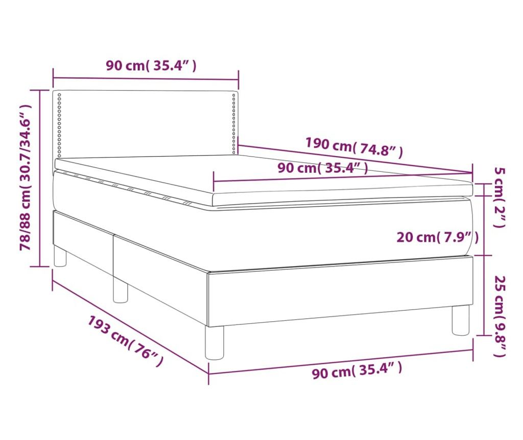 Okvir za krevet s madracem i LED rasvjetom, crni, 90x190 cm, tekstil - 8