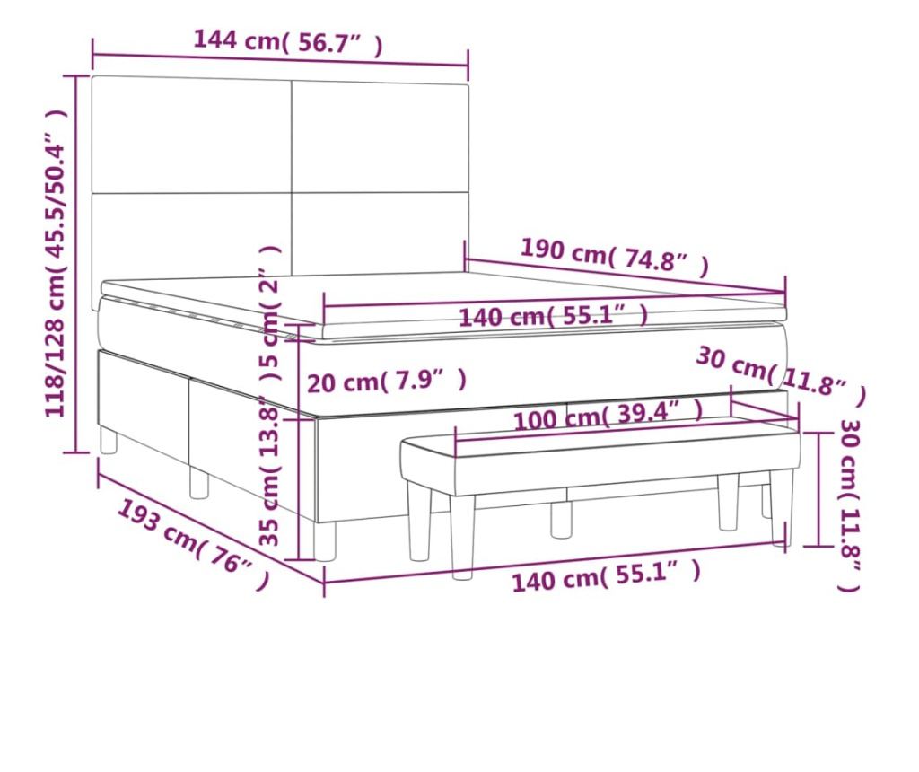 Боксспринг легло с матрак, тъмнокафяво, 140x200 см, текстил - 12