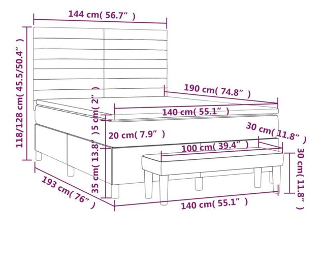 Боксспринг легло с матрак, тъмнокафяво, 140x200 см, текстил