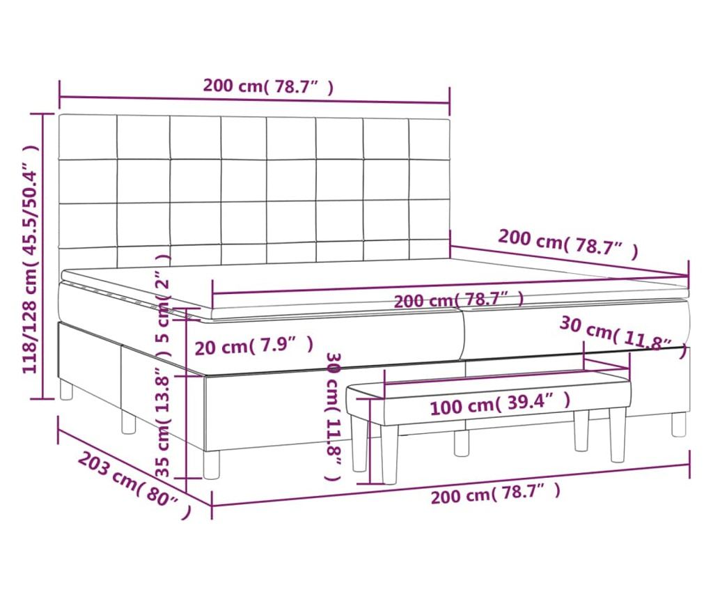 Boxspring ágy matraccal, krém, 200x200 cm, textil - 8