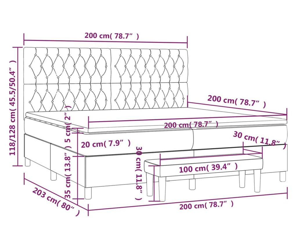 Боксспринг легло с матрак, синьо, 200x200 см, текстил - 8