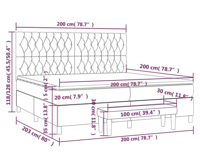 Боксспринг легло с матрак, кремаво, 200x200 см, текстил