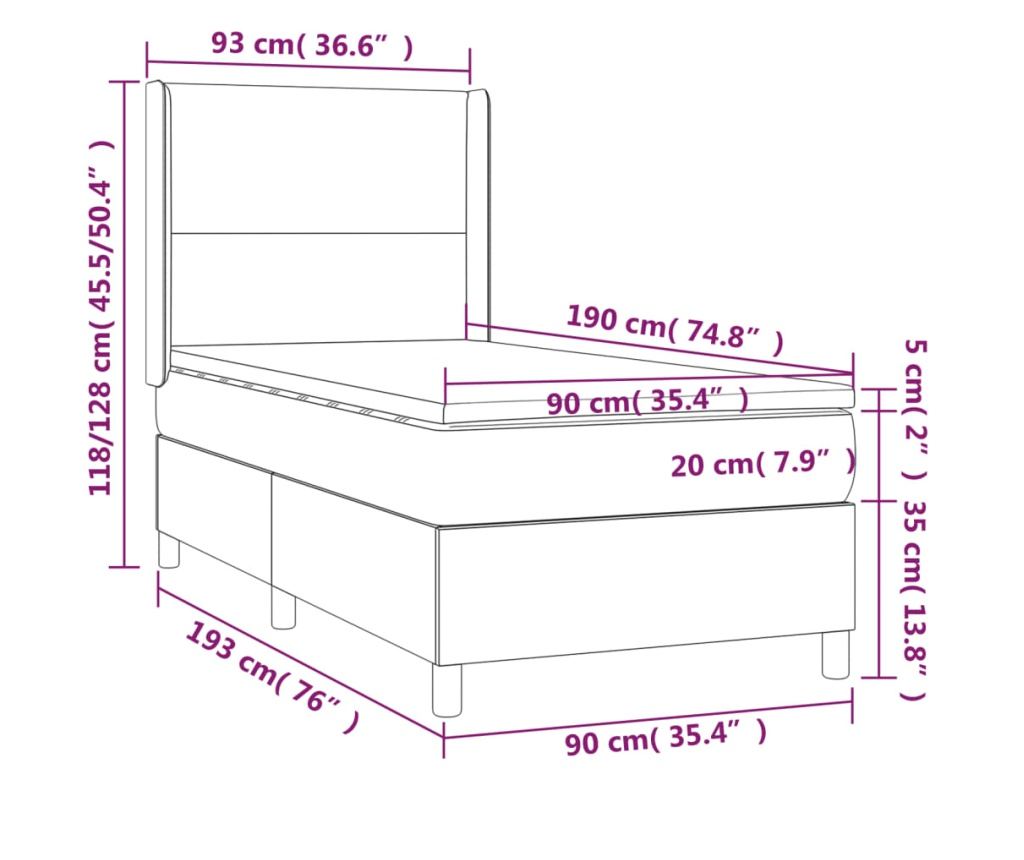 Боксспринг легло с матрак, синьо, 90x190 см, текстил - 7