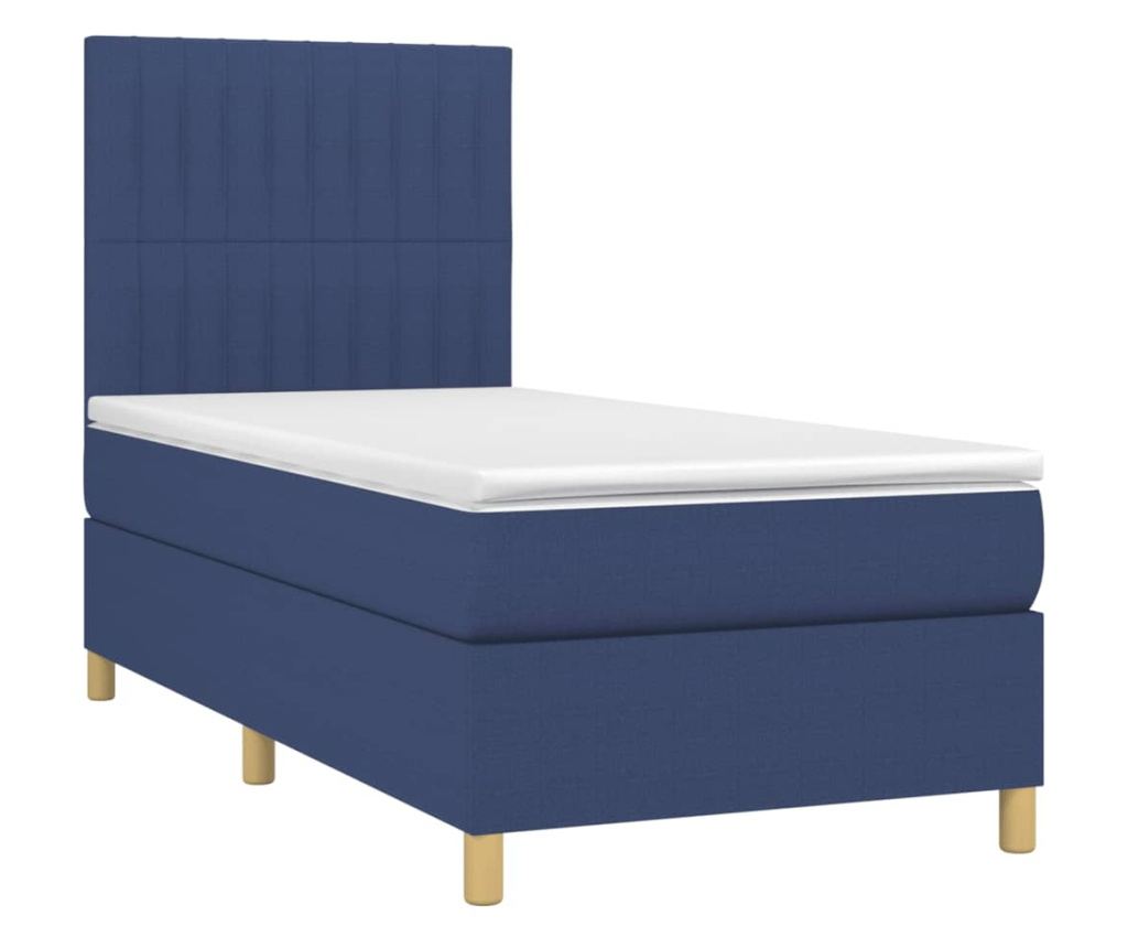Krevet s oprugama, madracem i LED rasvjetom, plavi, 90x190 cm, tekstil - 3