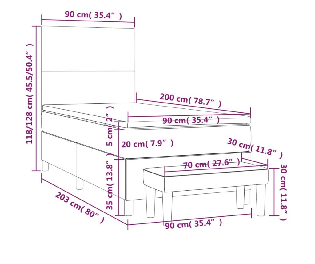 Боксспринг легло с матрак, синьо, 90x200 см, текстил - 8