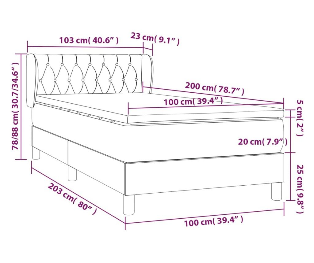 Боксспринг легло с матрак, синьо, 100x200 см, текстил - 7